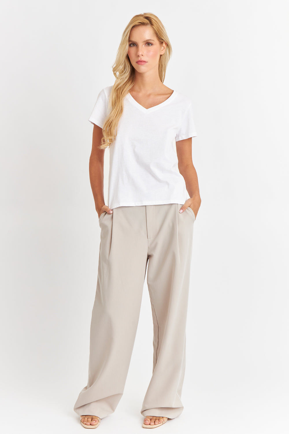 Polera Escote en V Básica Blanco