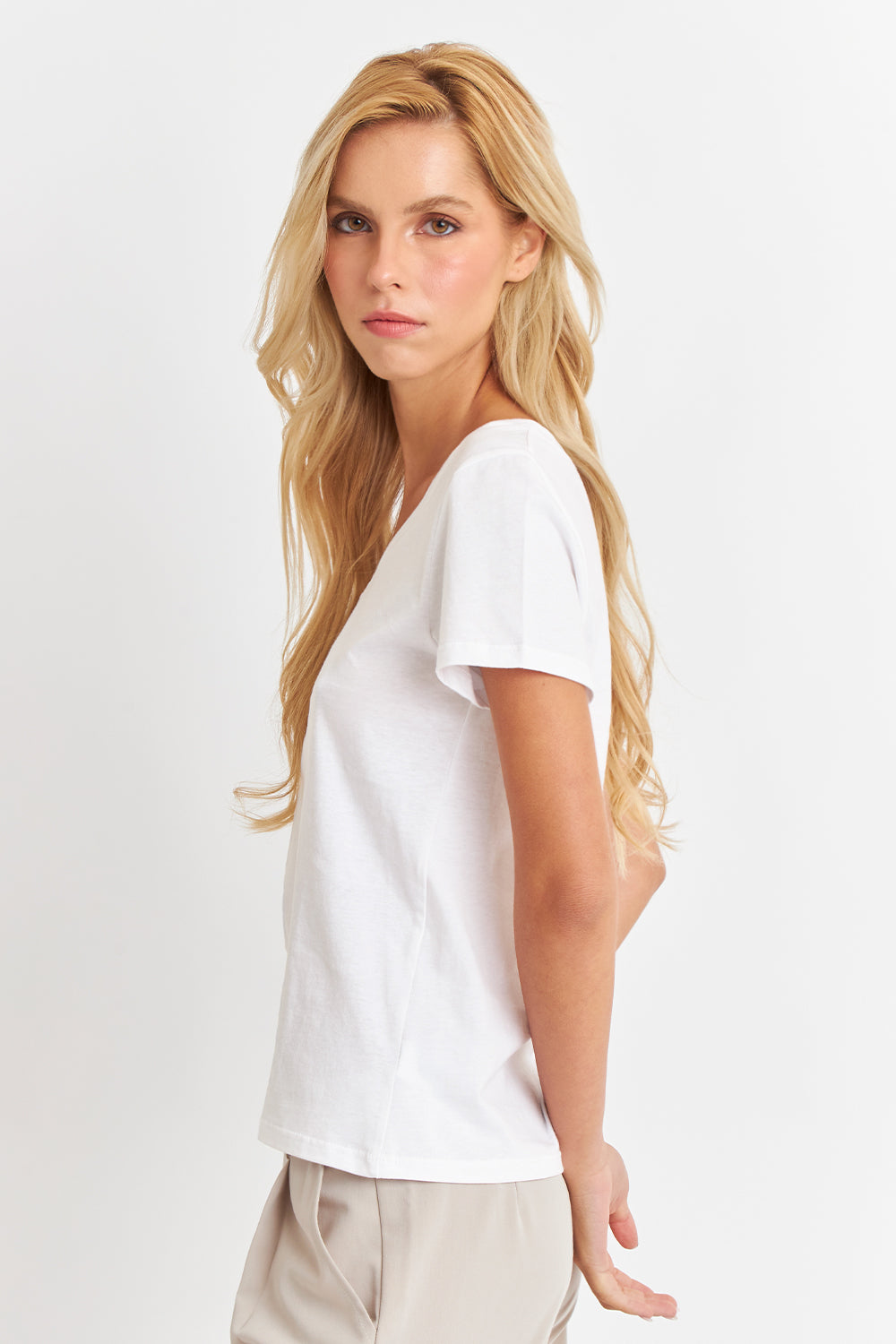 Polera Escote en V Básica Blanco