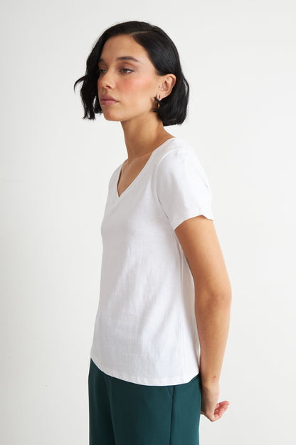 Polera Escote en V Básica Blanco