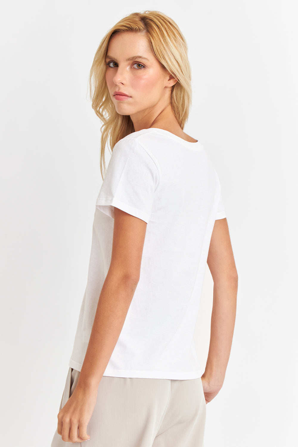 Polera Escote en V Básica Blanco