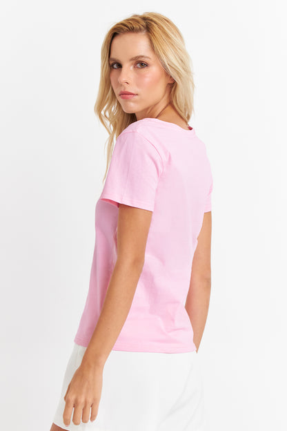 Polera Escote en V Básica Rosado