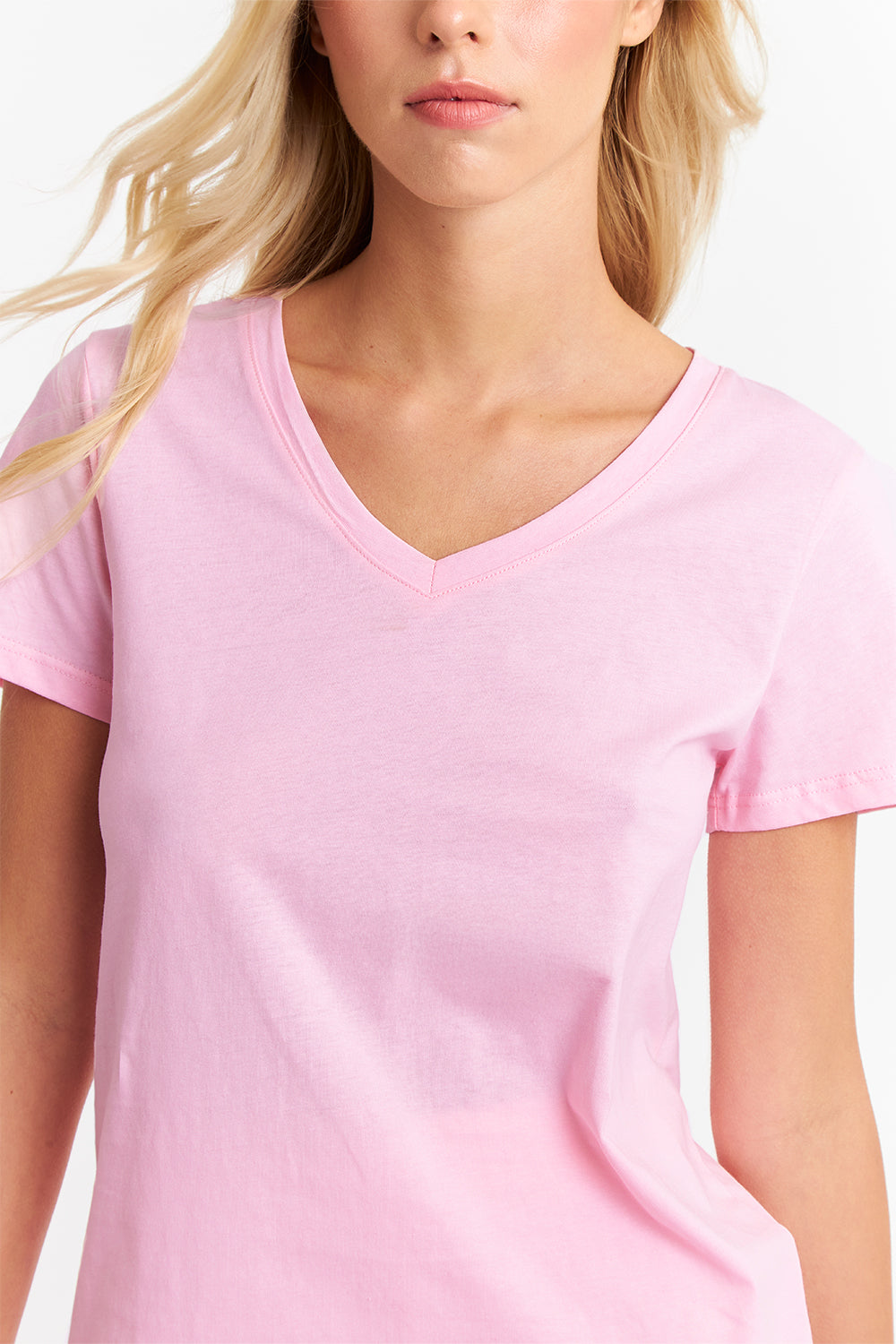 Polera Escote en V Básica Rosado