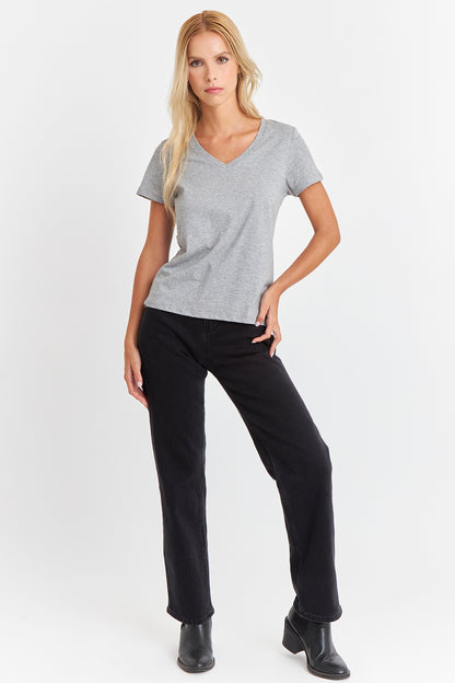 Polera Escote en V Básica Gris