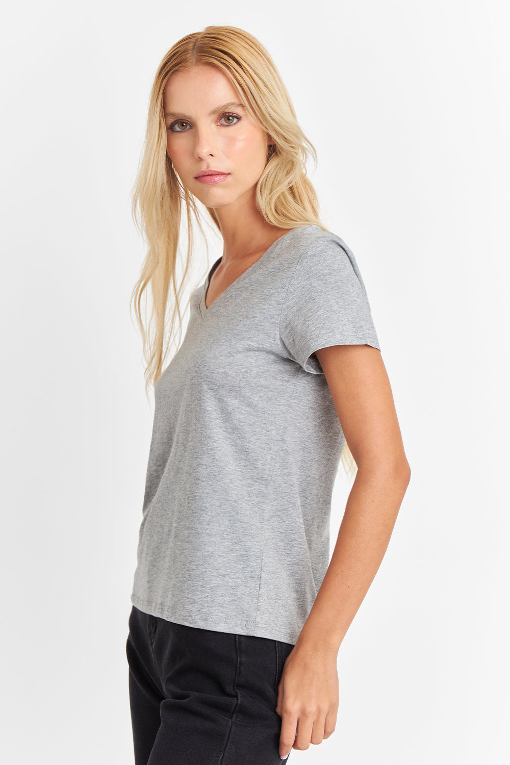 Polera Escote en V Básica Gris