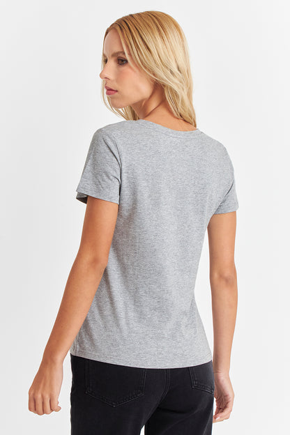 Polera Escote en V Básica Gris