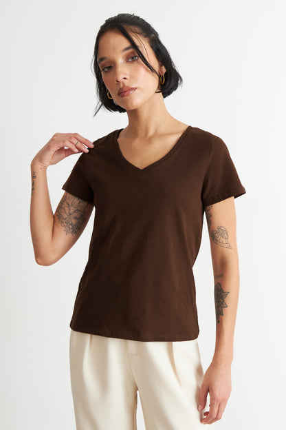 Polera Escote en V Básica Café