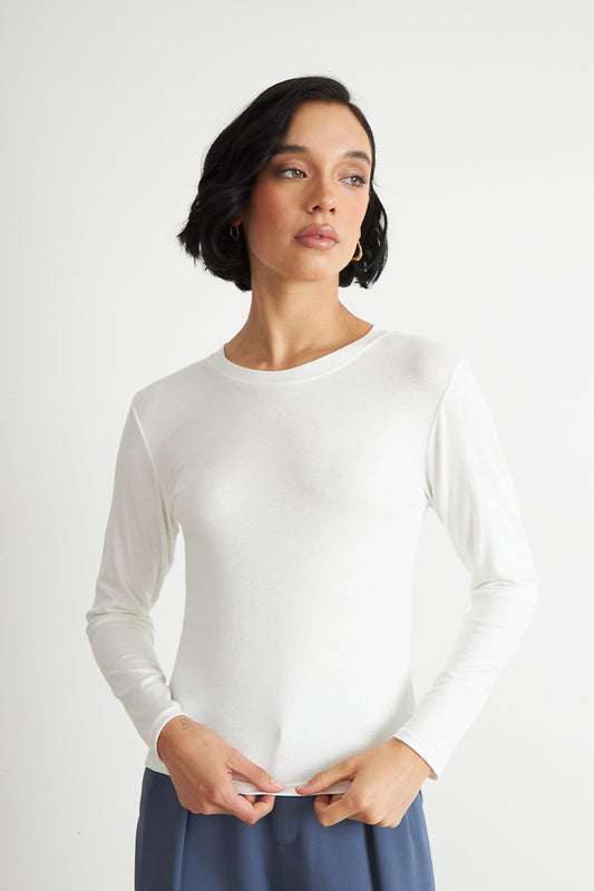 Polera Manga Larga Cuello Redondo Blanca