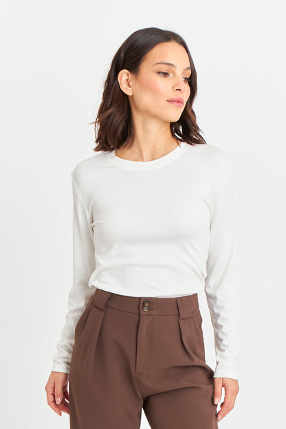 Polera Manga Larga Cuello Redondo Blanca