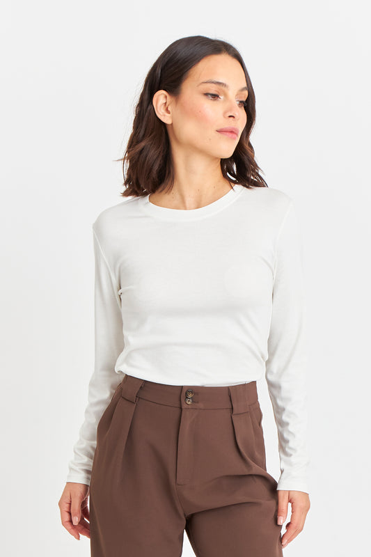 Polera Manga Larga Cuello Redondo Blanca