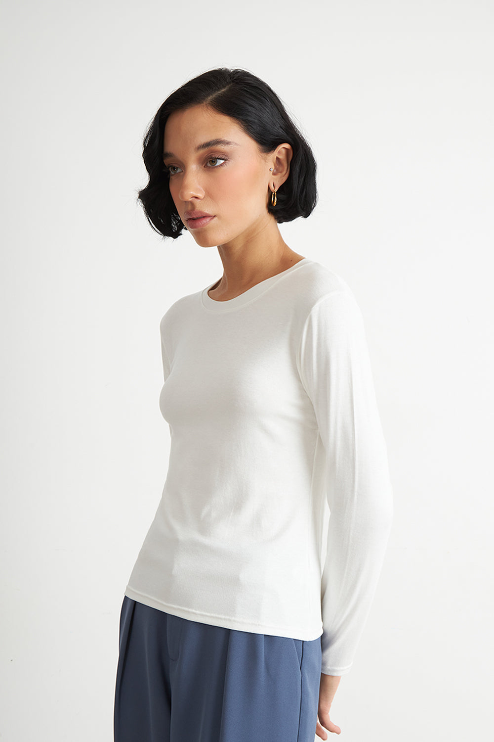 Polera Manga Larga Cuello Redondo Blanca