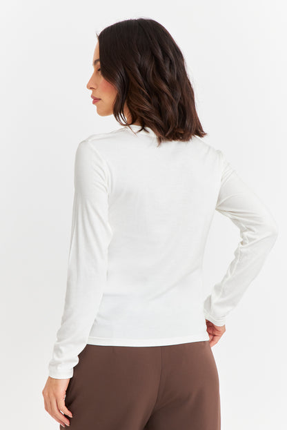 Polera Manga Larga Cuello Redondo Blanca