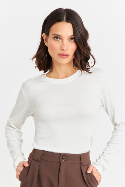 Polera Manga Larga Cuello Redondo Blanca