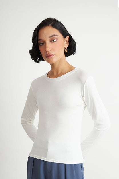 Polera Manga Larga Cuello Redondo Blanca