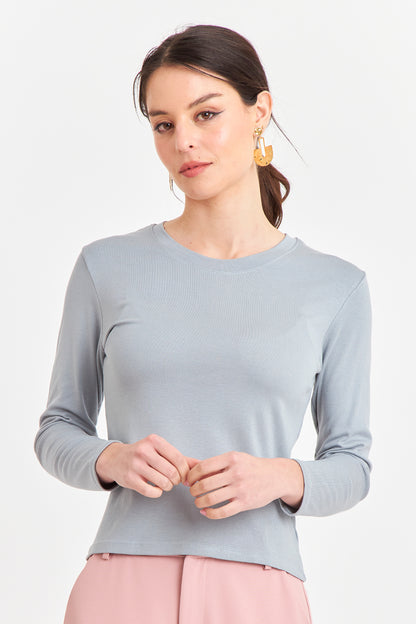 Polera Manga Larga Cuello Redondo Azul