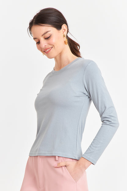 Polera Manga Larga Cuello Redondo Azul