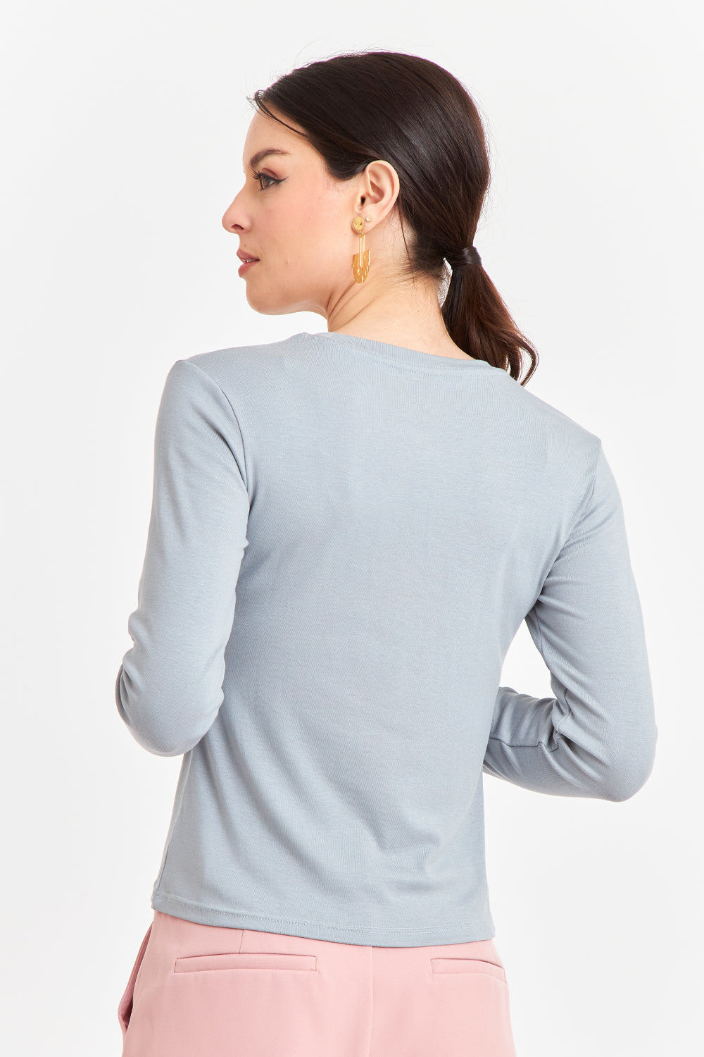 Polera Manga Larga Cuello Redondo Azul