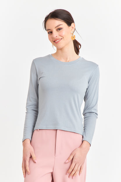 Polera Manga Larga Cuello Redondo Azul