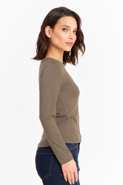 Polera Manga Larga Cuello Redondo Khaki