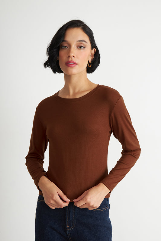 Polera Manga Larga Cuello Redondo Óxido