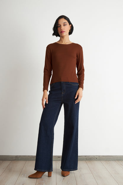 Polera Manga Larga Cuello Redondo Óxido