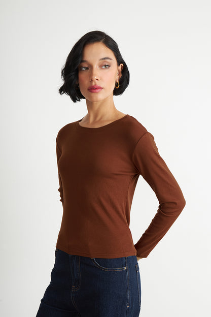 Polera Manga Larga Cuello Redondo Óxido