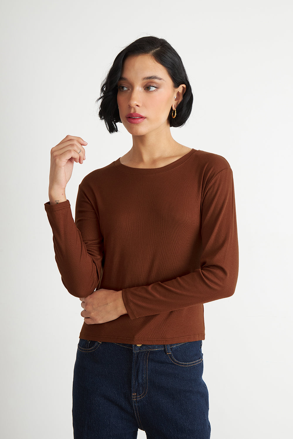 Polera Manga Larga Cuello Redondo Óxido