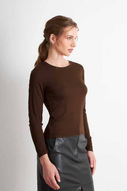 Polera Manga Larga Cuello Redondo Café