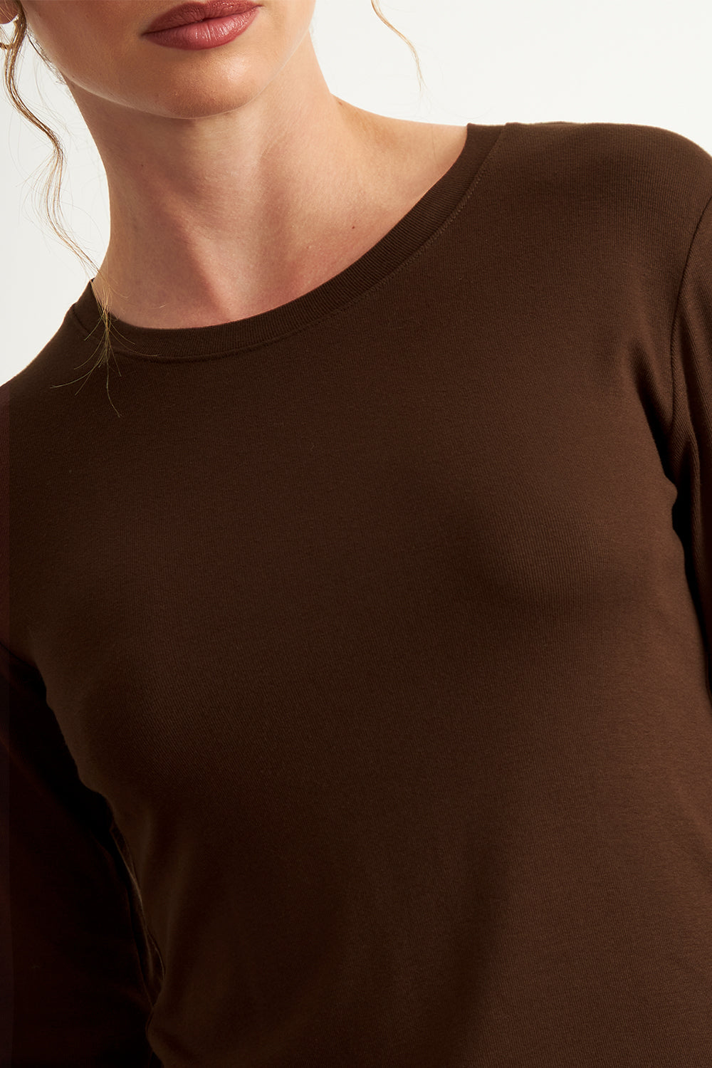 Polera Manga Larga Cuello Redondo Café