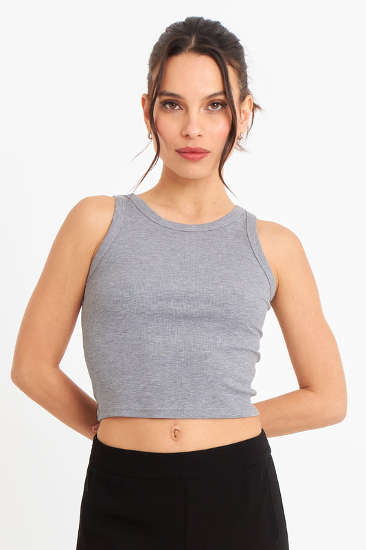 Top Sin Mangas Acanalado Gris Claro