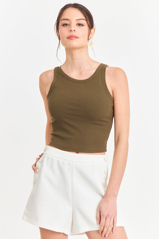 Top Sin Mangas Acanalado Oliva