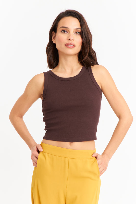 Top Sin Mangas Acanalado Café