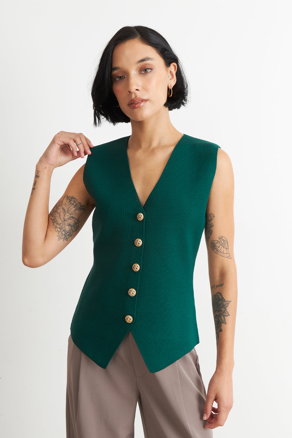 Gilet Largo con Botones Verde