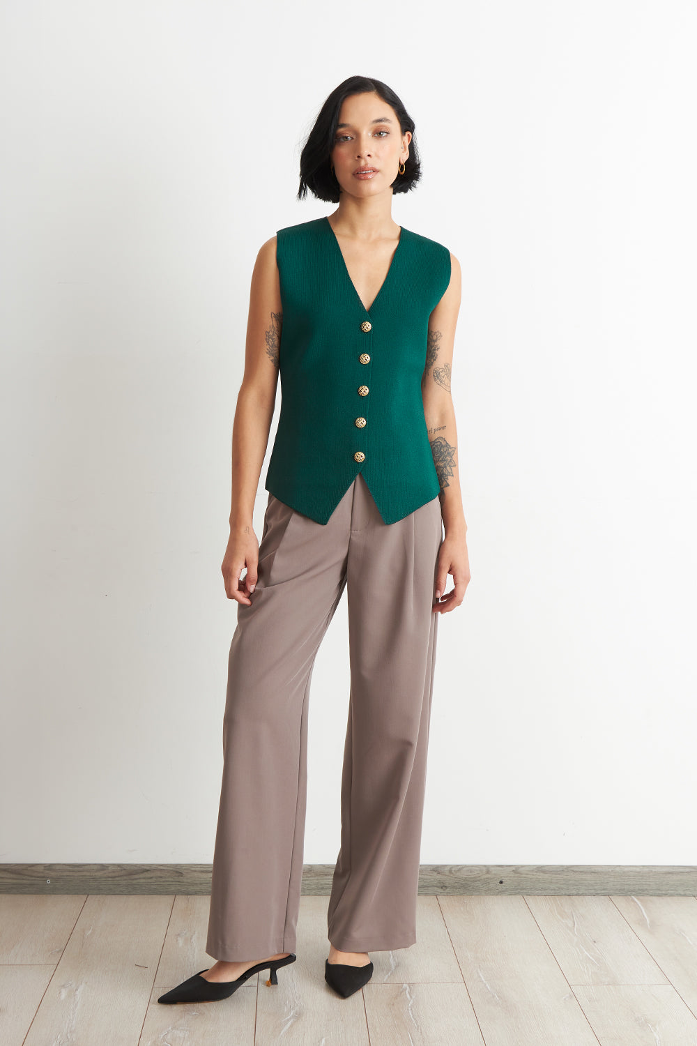 Gilet Largo con Botones Verde