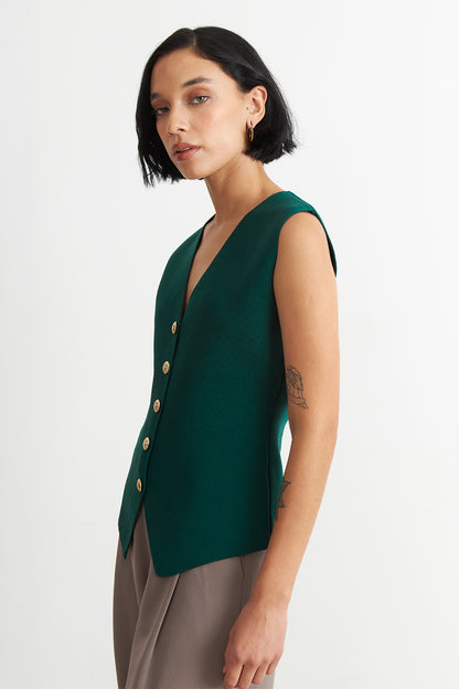 Gilet Largo con Botones Verde