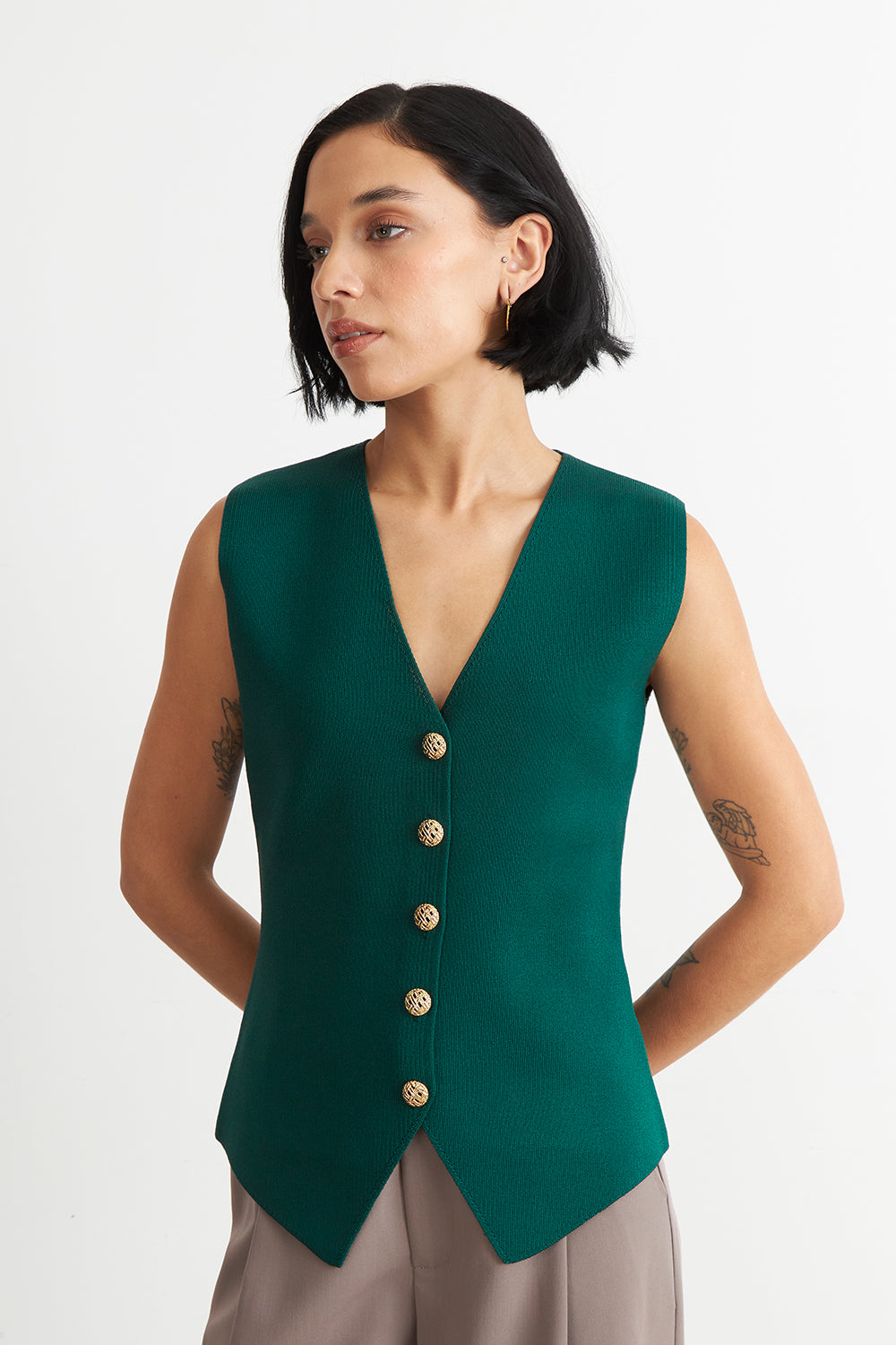 Gilet Largo con Botones Verde