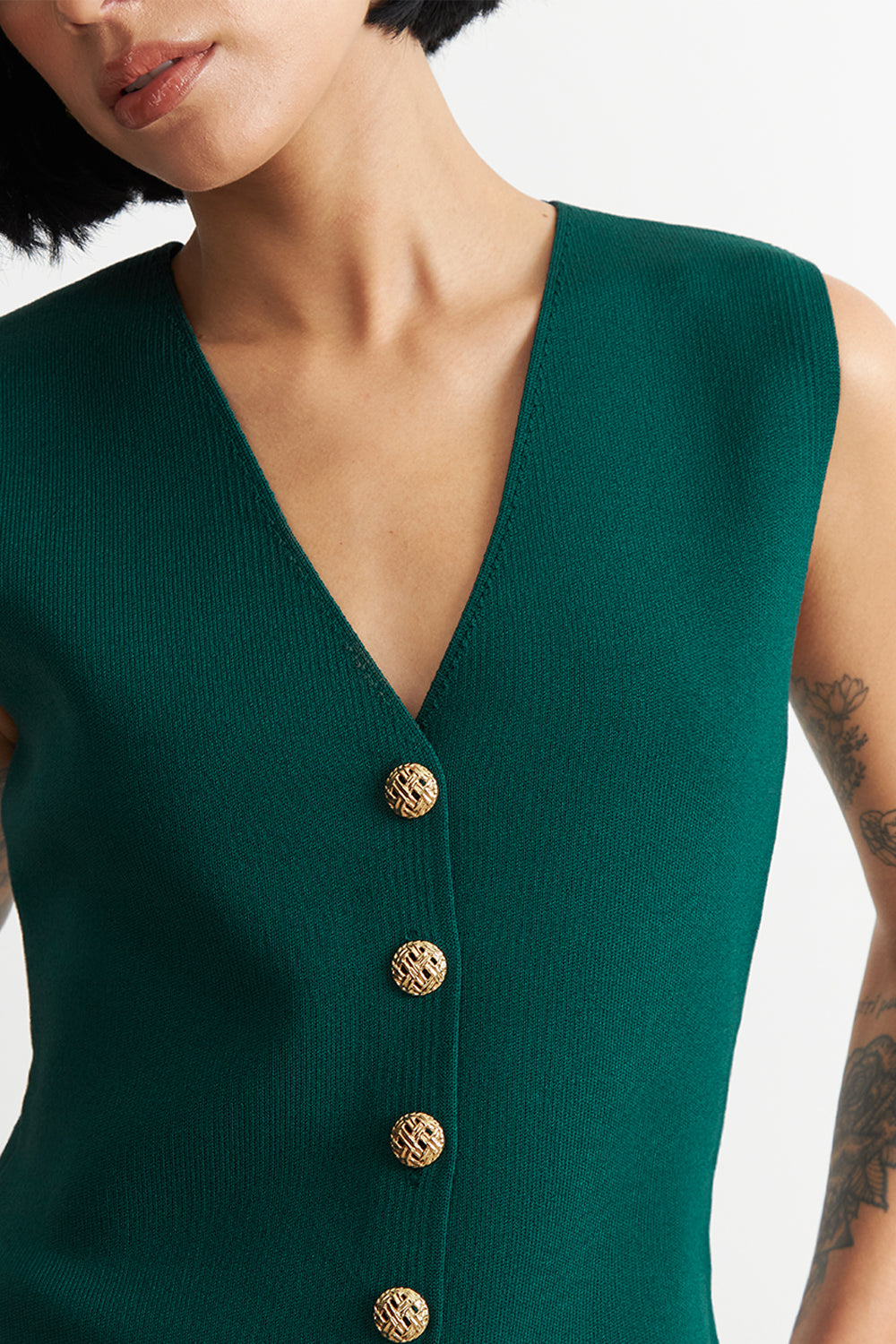 Gilet Largo con Botones Verde