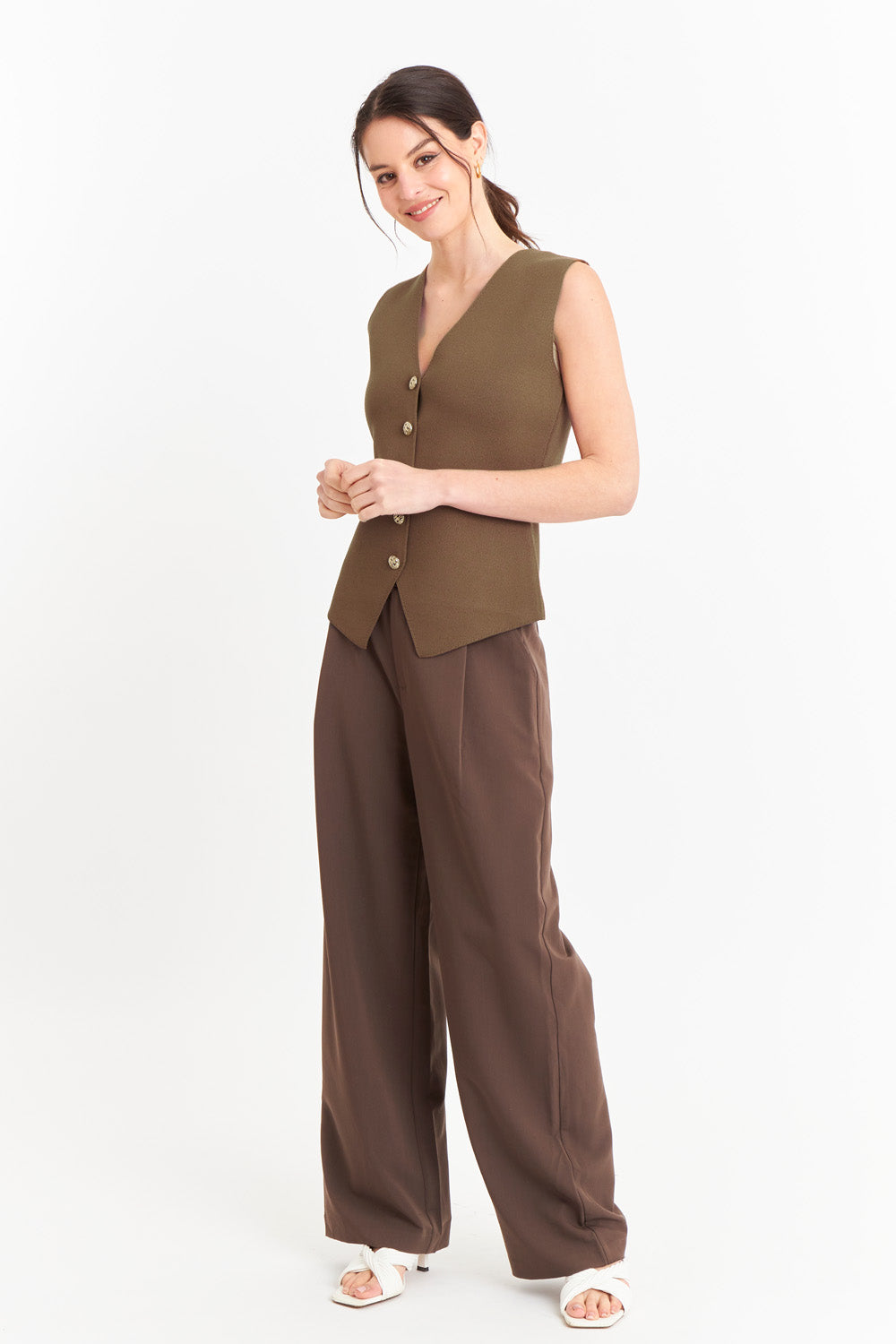 Gilet Largo con Botones Café