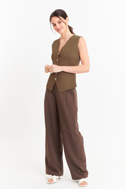 Gilet Largo con Botones Café