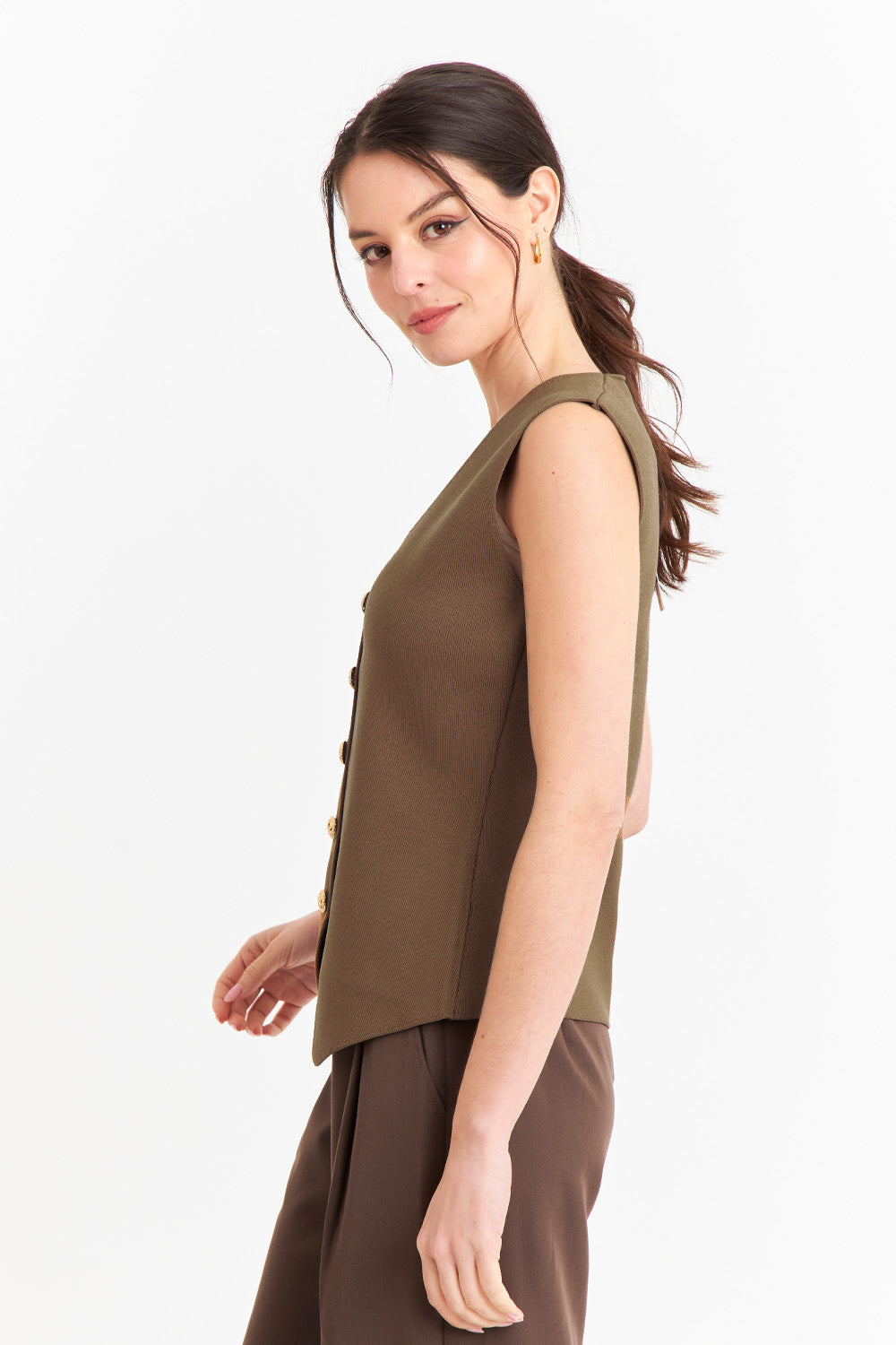 Gilet Largo con Botones Café