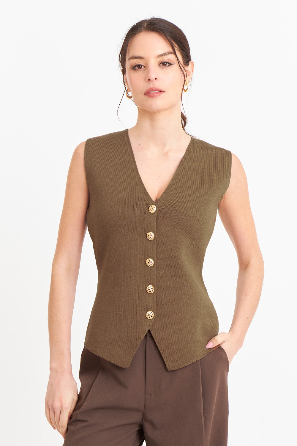 Gilet Largo con Botones Café