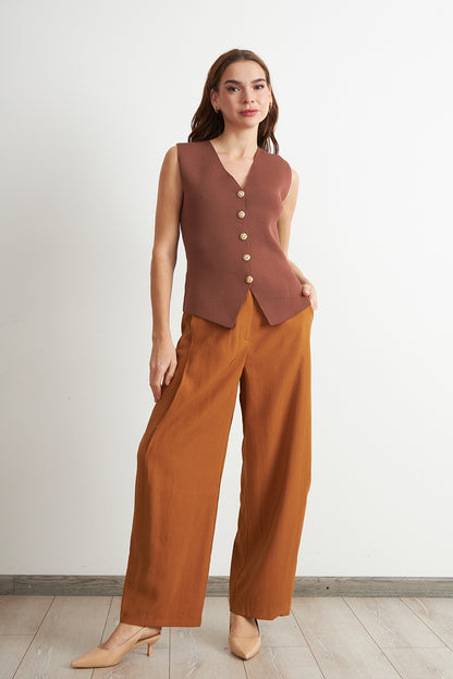 Gilet Largo con Botones Marrón