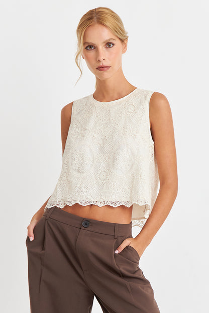 Blusa Encaje Detalle Lentejuelas Blanco