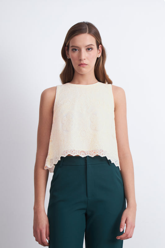 Blusa Encaje Detalle Lentejuelas Blanco