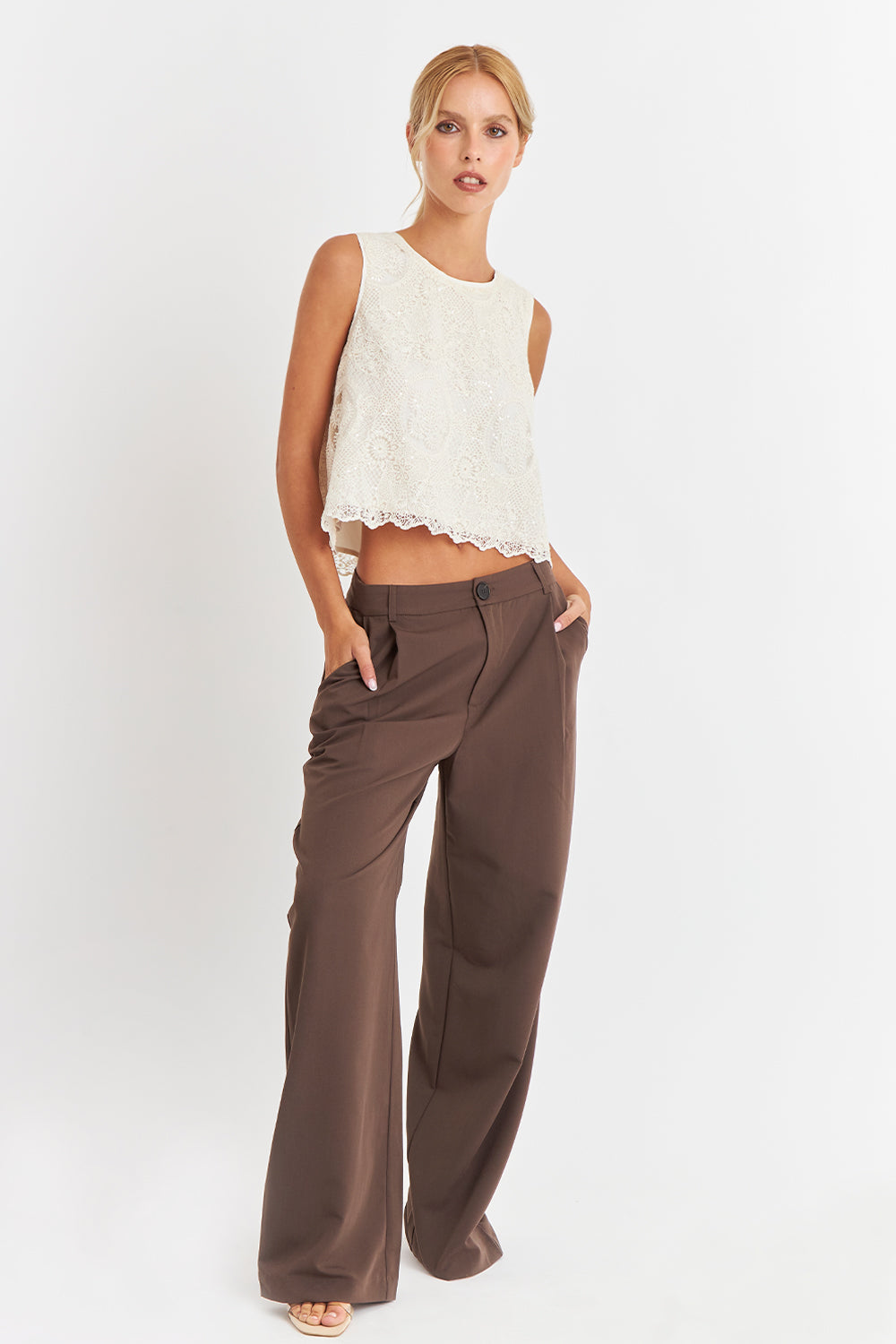 Blusa Encaje Detalle Lentejuelas Blanco