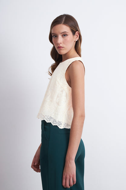 Blusa Encaje Detalle Lentejuelas Blanco