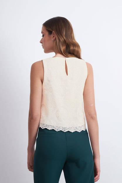 Blusa Encaje Detalle Lentejuelas Blanco
