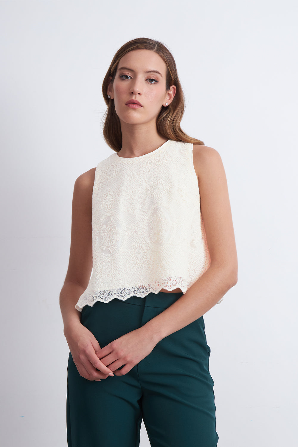 Blusa Encaje Detalle Lentejuelas Blanco