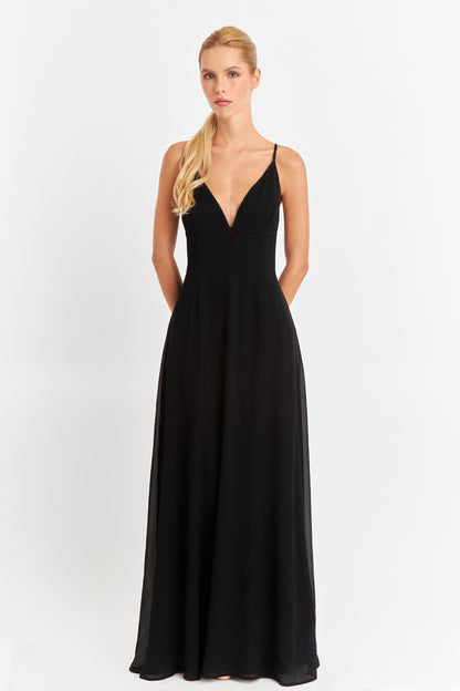 Vestido Largo Tirantes Cruzados Negro