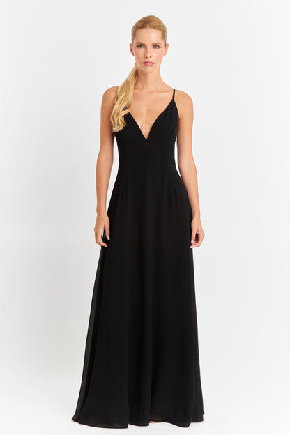 Vestido Largo Tirantes Cruzados Negro