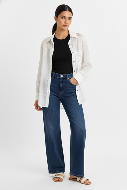 Camisa Satinada Transparente Blanco